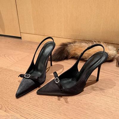 Модные женские туфли на высоком каблуке с черным бантом, осенние женские босоножки с закрытым носком, модные женские туфли для вечеринок, размер 35-40