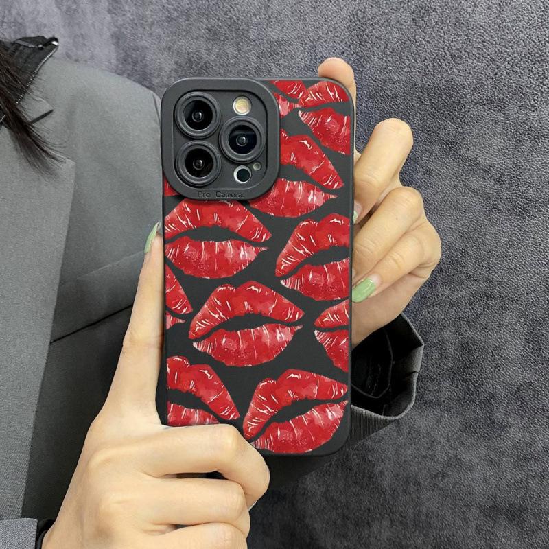 Привлекательный красный цвет губ Полноэкранный защитный чехол для iPhone 15/12 Pro Max