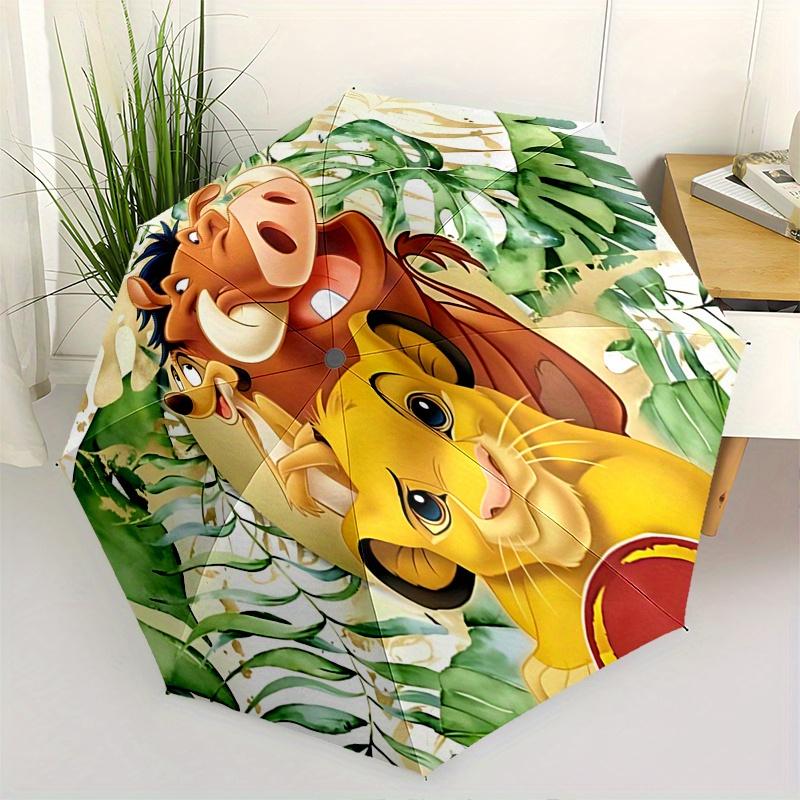 1 Auto Open Lion King, Jungle Adventure Themed Colorful 8-rib Portable Umbrella for Men and Women, A Compact Commuting Companion Suitable fo