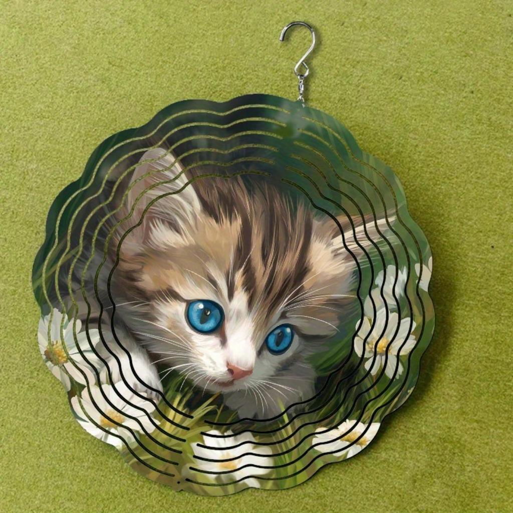 10-дюймовый подвесной ветряной спиннер с милым дизайном кошки, металлический ветряной колокольчик с вращением на 360 градусов для декора сада, газона, патио на открытом воздухе, идеальный подарок для