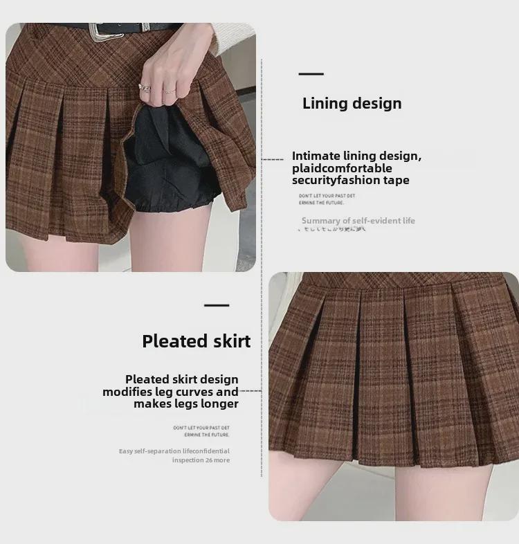Korean Plaid Woolen Pleated Skirt: Autumn/Winter High-Waist College Style