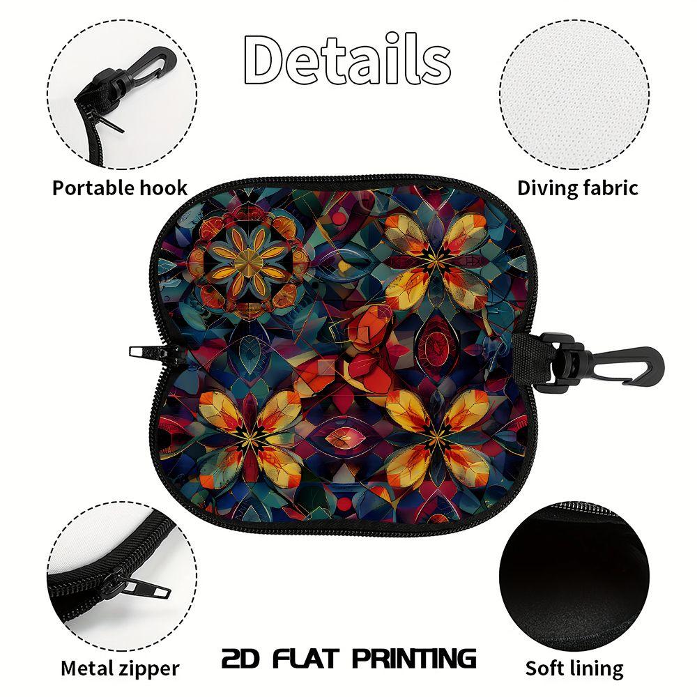 Bohemian Floral Pattern Zipper Sunglasses Case, Vintage Mandala Print Eyeglasses Holder, Protective Spectacles Storage Box for Travel Accessories