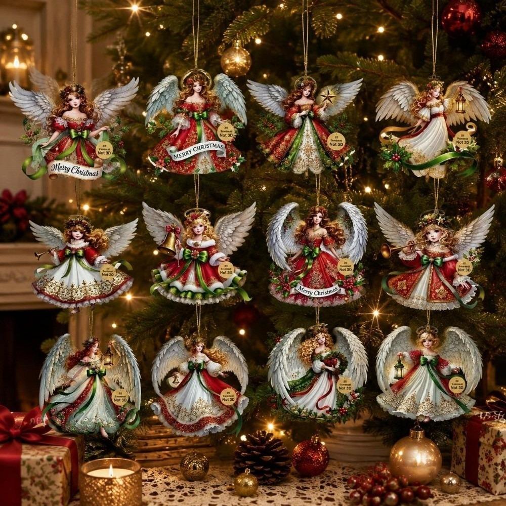 12pcs Colorful Design Christmas Tree Decor Wooden Xmas Decor Angel Doll Pendant Window Display