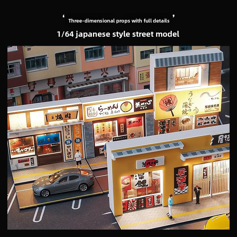 Lighting Japanese-style Ramen Shop Sushi Shop Miniature Scene for 1/64 Car Model Collection Home Decor Display Ornaments
