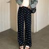 Elastic Waist Bow Printed Straight Leg Pant Draped Casual Women's Pants
