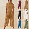Женские модные однотонные укороченные брюки с круглым вырезом и короткими рукавами со свободными карманами, комбинезон