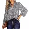 2024 Summer Women's V-Neck Polka Dot Ruched Blouse - Long Sleeve Commute Top