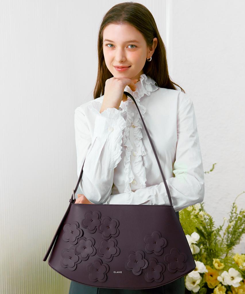 Clave Mia Flower Burgundy Tote Bag
