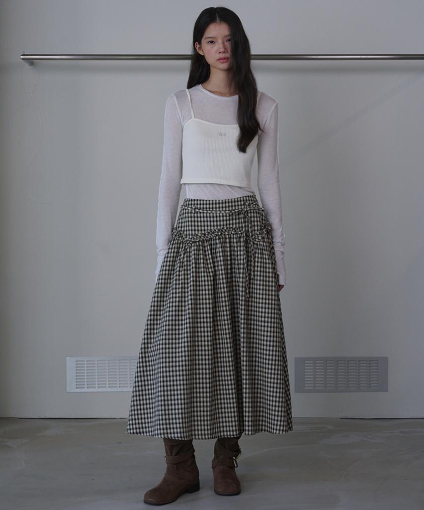 Opening Sunshine Yoke Frill Check Maxi Skirt Black
