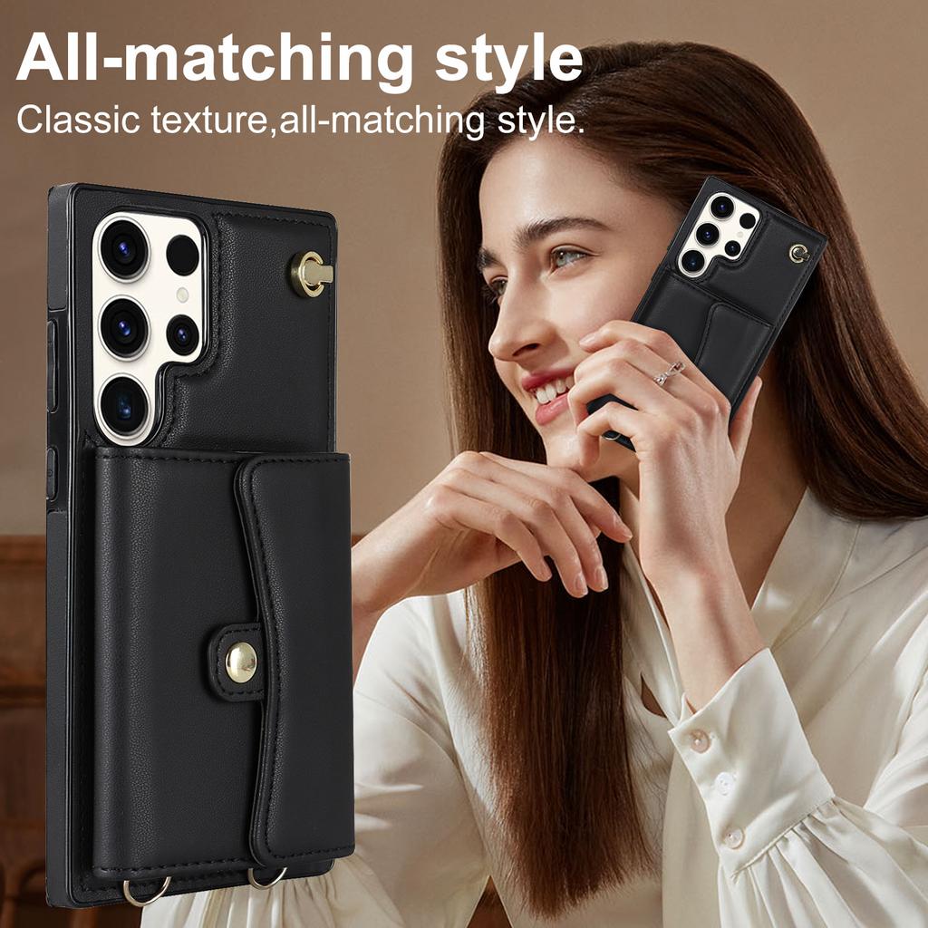 Роскошный кожаный женский чехол через плечо с 4 слотами для карт и держателем для телефона, чехол для серии iPhone/Samsung