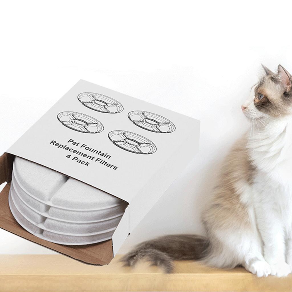 4pcs Cat Water Fountain Filters Activated Carbon Resin Round Replacement Multi Triple Water