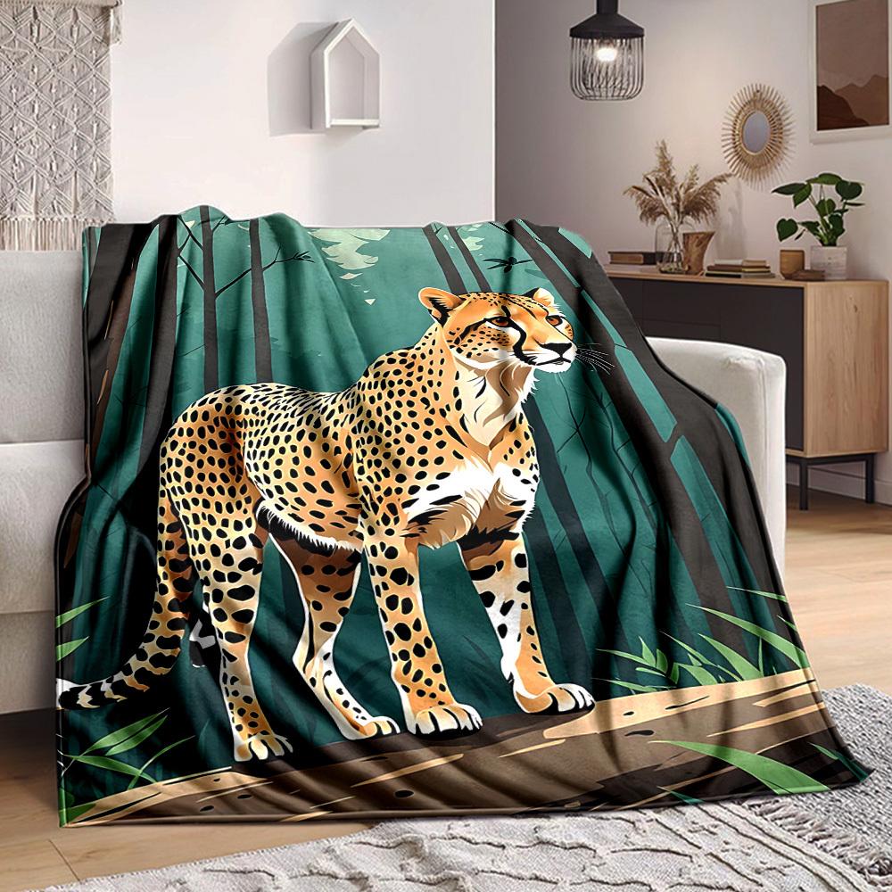 1pc Cheetah Print Blanket Lightweight Blanket Throw Blanket For Sofa, Bed, Travel, Camping, Livingroom, Office yy251010027