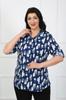 Women's Style Plus Size Shirt Indigo Patterned Cotton Viscose Big Size Shirt