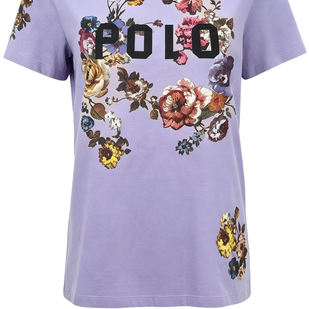 Polo Ralph Lauren Футболка с цветочным принтом и логотипом Polo, с круглым вырезом, с коротким рукавом, женские топы 211818062-003