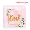 One First Happy Birthday Party Decorations Pink Flower Crown Disposable Tableware Baby Shower 1 Year Old Birthday Party Supplies