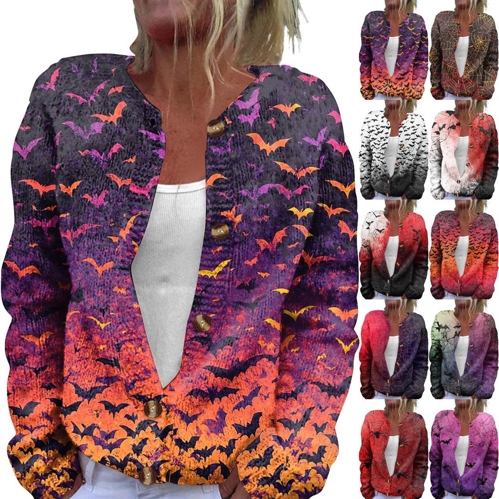 Женская модная принтованная куртка с длинным рукавом и вязанным кардиганом на пуговицах