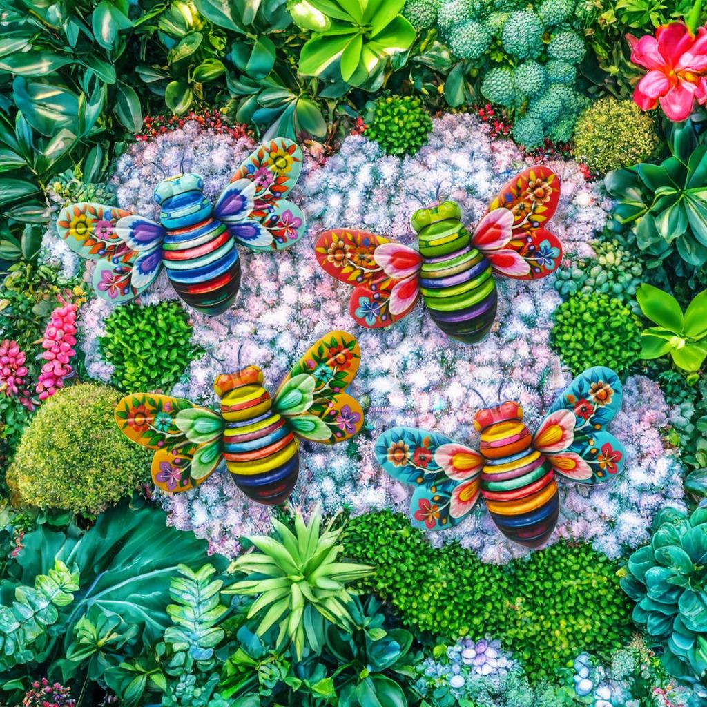 Металлический декор для стен в виде пчелы, настенные художественные украшения в виде цветов для пчелиного сада, подвесной декор для патио в виде пчелы