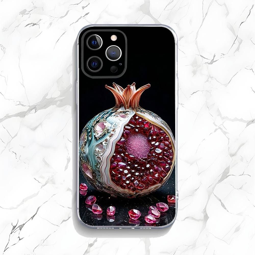Золотой Розовый Гранат Арт Чехол для Телефона Для iPhone 16,15,14,13,12,11 Pro,Max,Plus,X,XS,XR,SE,Mini Прозрачный Силикон Мягкий
