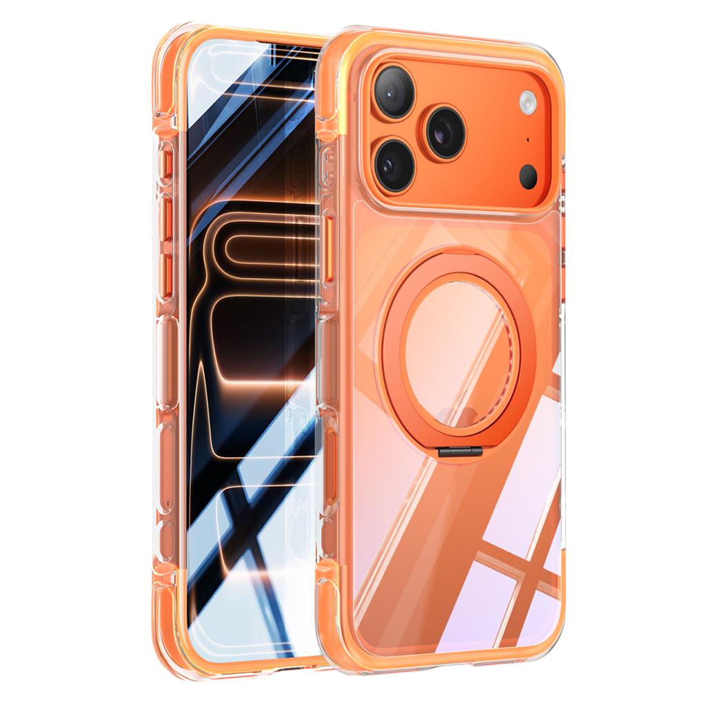 Чехол для iPhone 17 Pro Max, совместимый с MagSafe, с вращающейся подставкой, прозрачный акрил, ТПУ, противоударный чехол для телефона