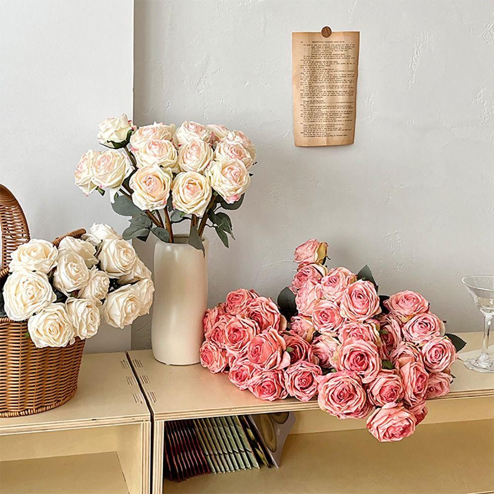 7PCS/Bundle 7 Head Rose Artificial Flower Multicolor Silk Petals Simulation Rose Flower Photo Props Table Ornament