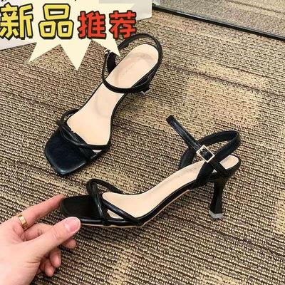 2025 лето новые сандалии на тонких ремешках с квадратным носком на высоком каблуке, универсальная иностранная корейская версия, под юбку, женская обувь класса люкс