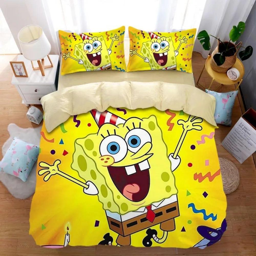 3D Printing Bedding Set S-SpongeBob 2/3pcs Duvet Cover Pillowcases Cartoon Anime Bedding for Teens Student Dormitory Bedroom Dec