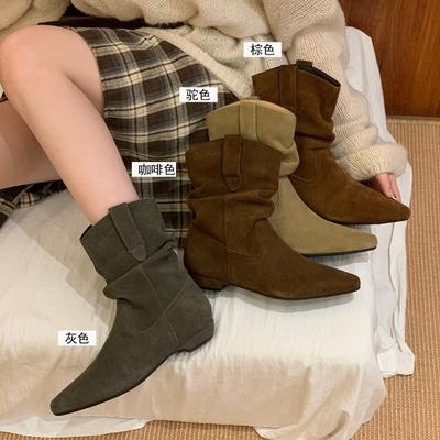 Версия из коровьей кожи! Ретро низкокаблучные остроносые ковбойские ботинки-трубы женские осенне-зимние новые ботинки Мартин универсальные тонкие ботинки