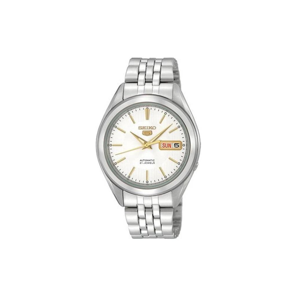 Seiko Водонепроницаемые автоматические механические часы 30M из нержавеющей стали 37 мм с белым циферблатом, унисекс, SNKL17K1
