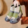 Ethnic Style Mixed Colors Genuine Leather Short Boots Warm Cotton Shoes Casual Women's Flat Shoes