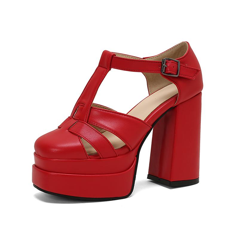 Большого размера Высокая водонепроницаемая платформа Плетеный тонкий ремень С боковыми вырезами Модные сандалии Супер высокий толстый каблук Сандалии с Т-образным ремешком