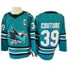 Mens Retro Embroidered Ice Hockey Jersey Team Shark 39 Practice Uniform Cotton Blend Sportswear