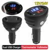 3 In 1 Car Cigarette Lighter 12/24V Dual USB Charger Digital LED Thermometer Voltmeter Monitor Car Volt Meter Current Meter