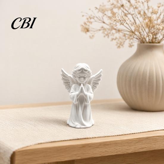 Praying Angel 3D Print Sculpture Printed Statue, Elegant Matte White Cherub Figurine with Detailed Prayer Desktop Display Piece Wings, Durable