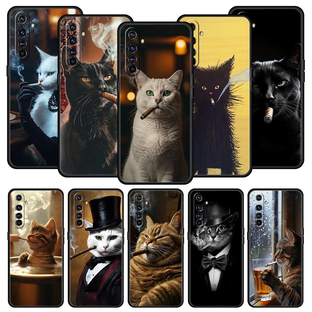 Fashion Kitten Smoking Pattern Case For Realme C67 C63 C55 C53 C35 C25 C21 GT 2 3 5 6 10 11 12 13 Pro Plus Soft TPU Phone Cover