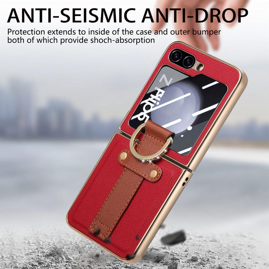Для Samsung Flip 5 Bling Ring Holder Кожаный чехол для Samsung Galaxy Z Flip 5 Flip5 Zflip5 Закаленное стекло Flim Coque