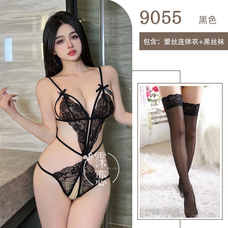 Sexy Lingerie Lace Hot Three-point Sexy One-piece Lingerie Temptation Hollow Open Gear Free Uniform