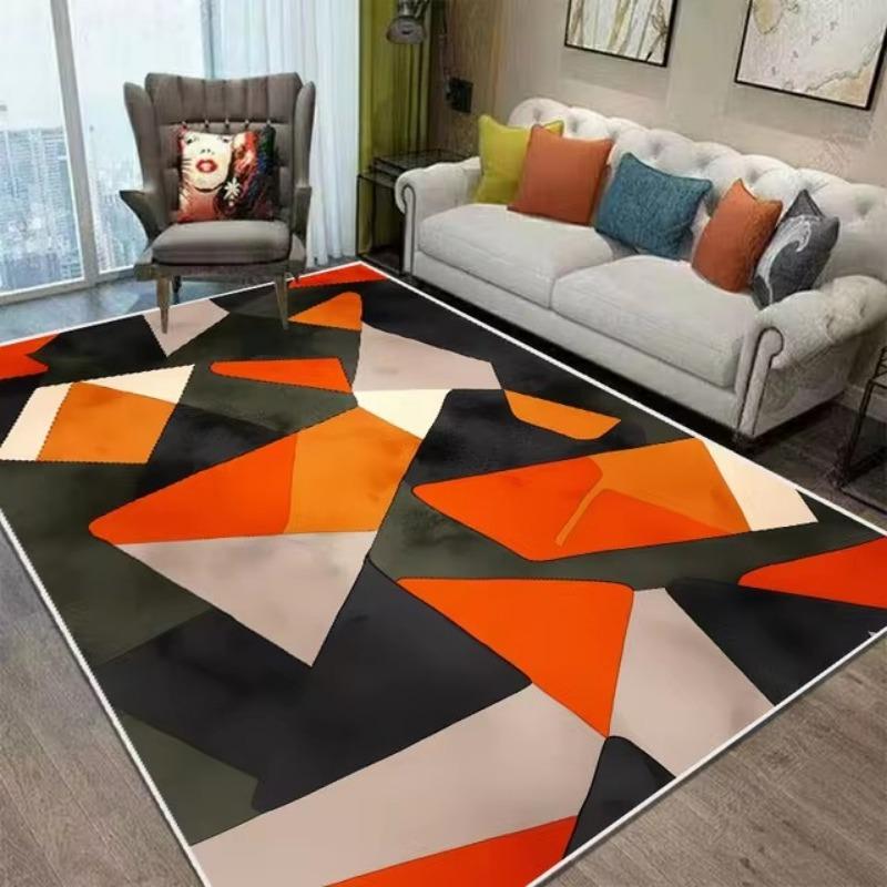 Nordic Style Orange Geometry Large Living Room Carpet Modern Decoration Bedroom Soft Non-slip Carpet Large Area Sofa Side Rug