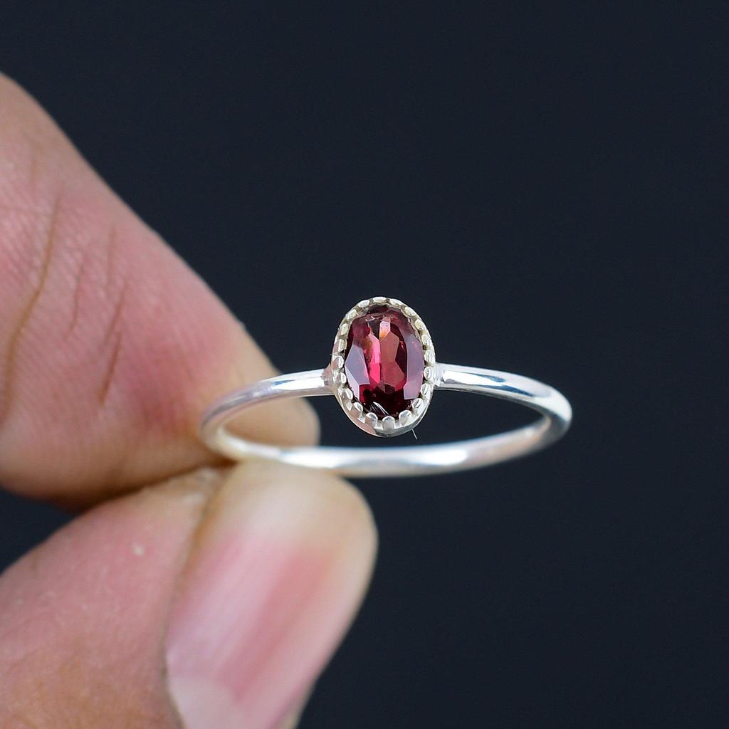 Garnet Gemstone, January Birthstone, Solid 925 Sterling Silver, Handmade Ring, Jewelry For Woman And Unisex , Oval Gemstone Ring