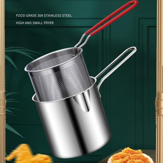 Фритюрница из нержавеющей стали с фильтром-корзиной, удлиненной ручкой, мини-фритюрница для эффективного приготовления пищи, многофункциональная масляная кастрюля для жарки, приготовления на пару, кипячения