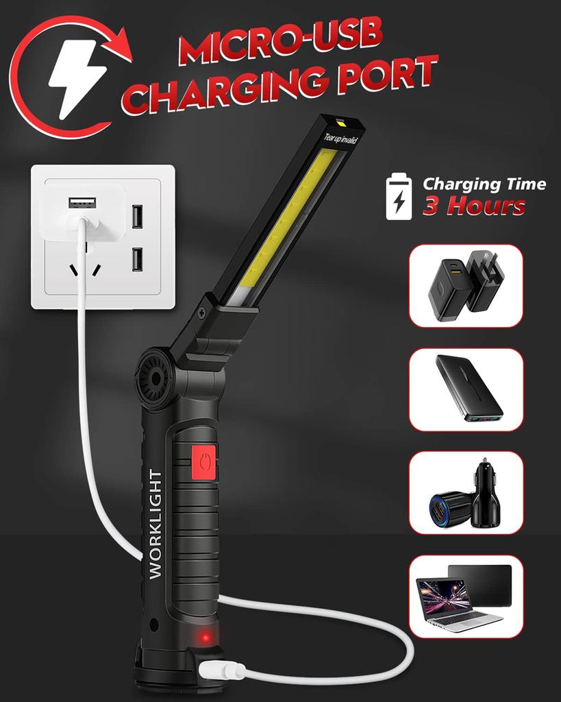 Перезаряжаемый через USB портативный светодиодный фонарик COB, рабочий свет, магнитный подвесной фонарь Lanterna со встроенной батареей, фонарик для кемпинга