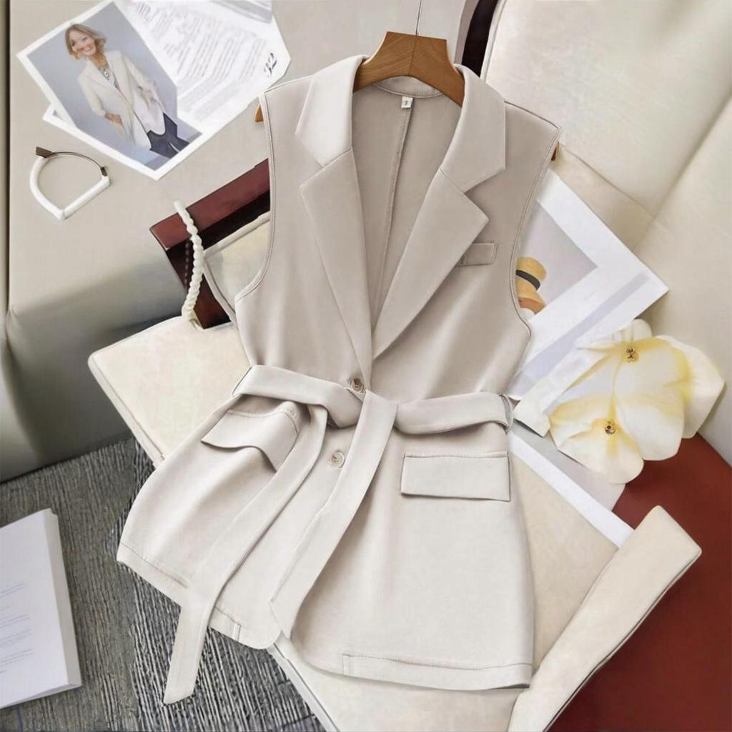 Женский модный повседневный свободный жилет-жакет на пуговицах с V-образным вырезом и поясом