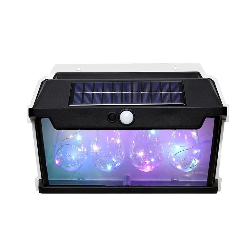 LED Solar Motion Sensor Lights Outdoor Solar Fence Lights with RGB Color Solar Powered Security Light Waterproof forOutside Yard