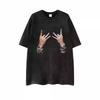 European and American Street Vintage Dark Hiphop Finger Wash To Do Old Short Sleeve Hiphop Loose T-shirt