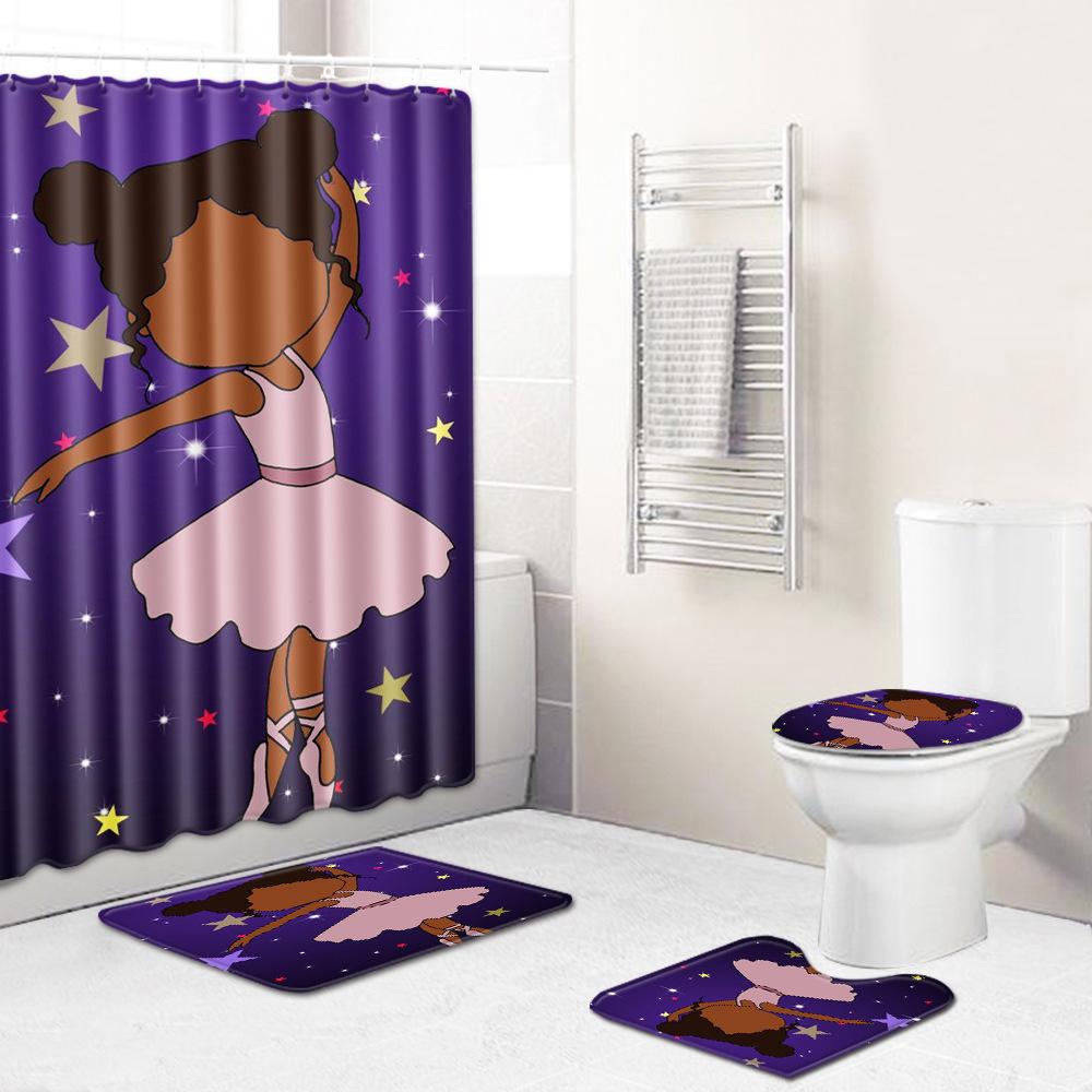 African Woman Digital Printing Creative Shower Curtain Floor Mat Set Bathroom Carpet