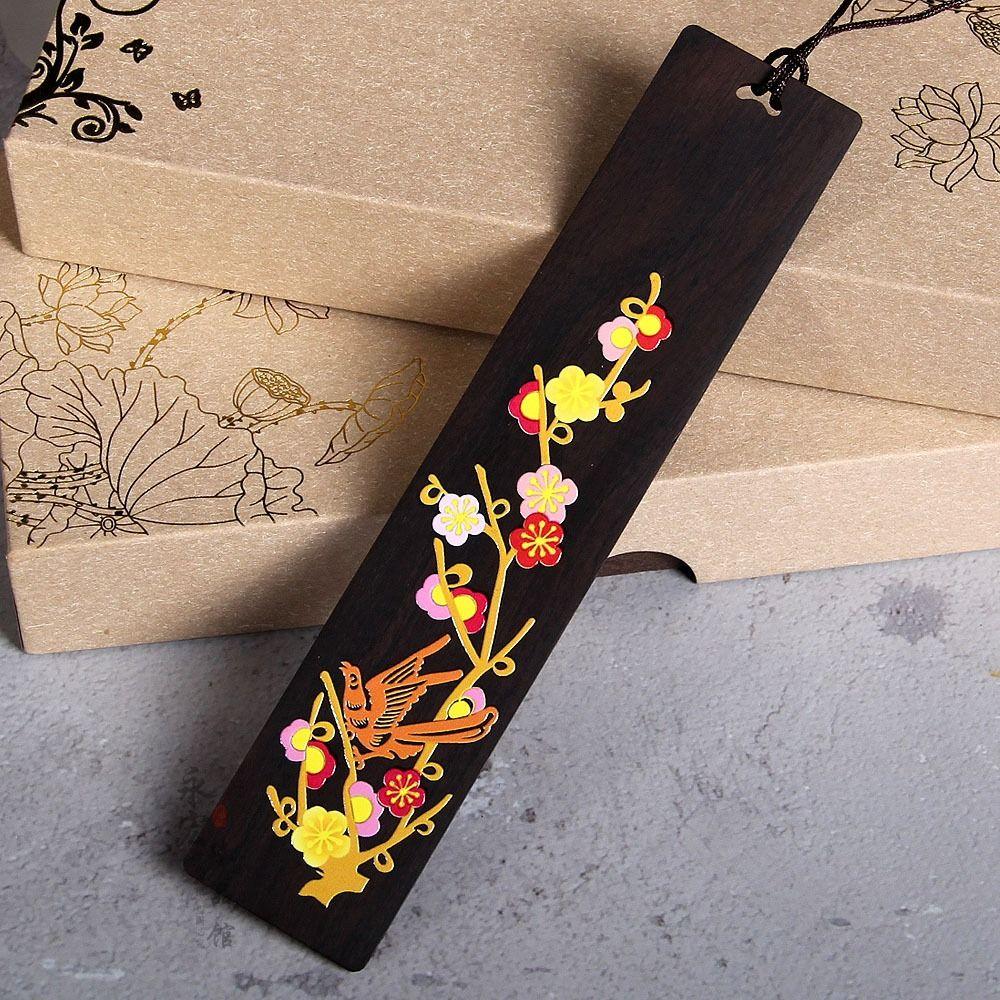 Деревянная цветная расписная закладка в китайском стиле с резьбой в стиле ретро, зажим для книг из черного дерева, отметка для нумерации страниц, канцелярские принадлежности для школьников