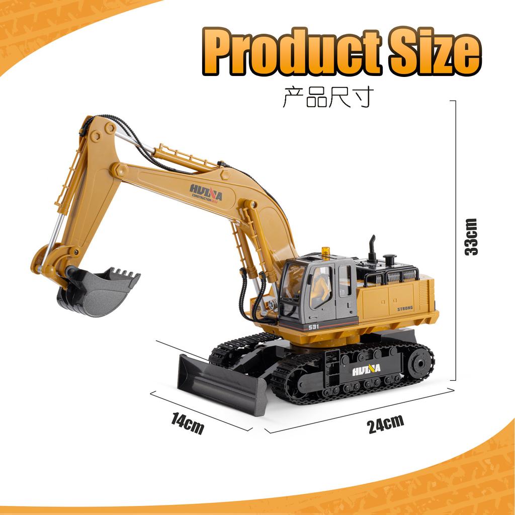 Huina 531 RC Excavator Trucks 11CH 1:16 Alloy Remote Control Engineering Digger Truck Model Electronic Heavy Machinery Toys