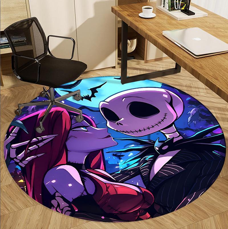 The Nightmare Before Christmas Pattern Round Rug, Indoor/Outdoor Mat, for Picnic, Gameroom, Bedroom, Office, Living Room, Home Decor Carpet, Birthday