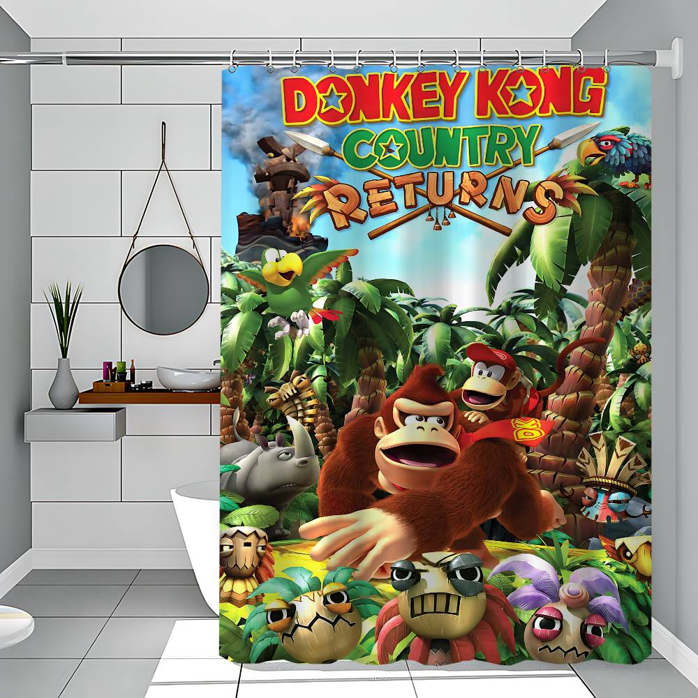 D-Donkey Kong Pattern Bathing Curtain Bathroom Shower Curtain Waterproof With 12 Hooks Home Deco
