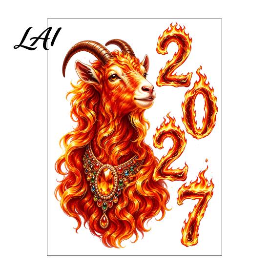 Holiday Glass Surface Decor 2027 Year of Goat Window Cling Lunar New Zodiac Decorative Shop Signs Sticker Flame Style Spring Festival Door for Home