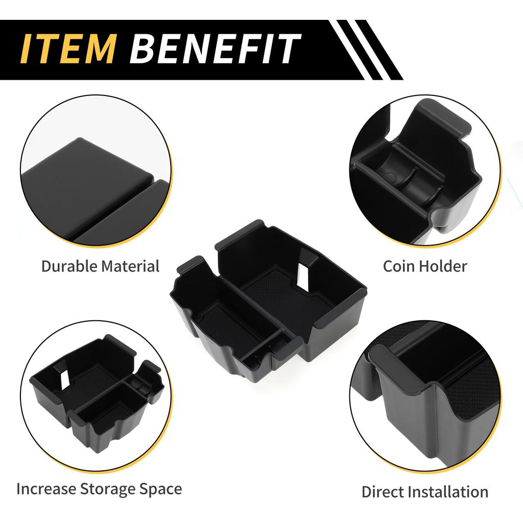 REPAIROCK Center Console Organizer Tray Armrest Storage Box Insert Tray Plastic Black for Jeep Wrangler JL JLU 2018-2022